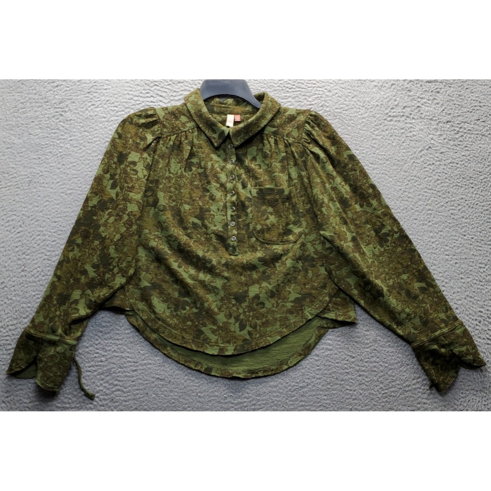 Pilcro Anthropologie Blouse Top Womens Small Multi Floral Long Sleeve Tie Cuff